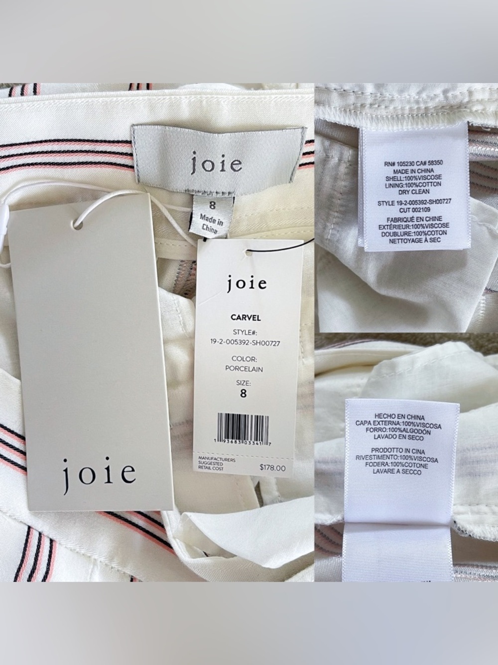 Joie Carvel High Waist Striped Shorts Porcelain Ivory Size 8 NWT - Picture 5 of 9